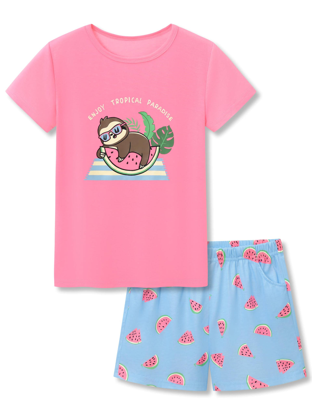 Tebbis Girls Pajama Set Tie Dye Cute Prints Tee & Shorts Sizes 6-18