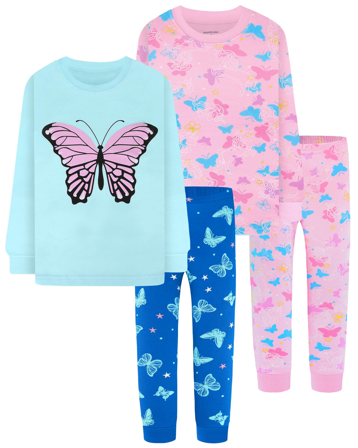 DAUGHTER QUEEN Girls 4 Pieces Cotton Pajamas Size 18 Months-12 Years
