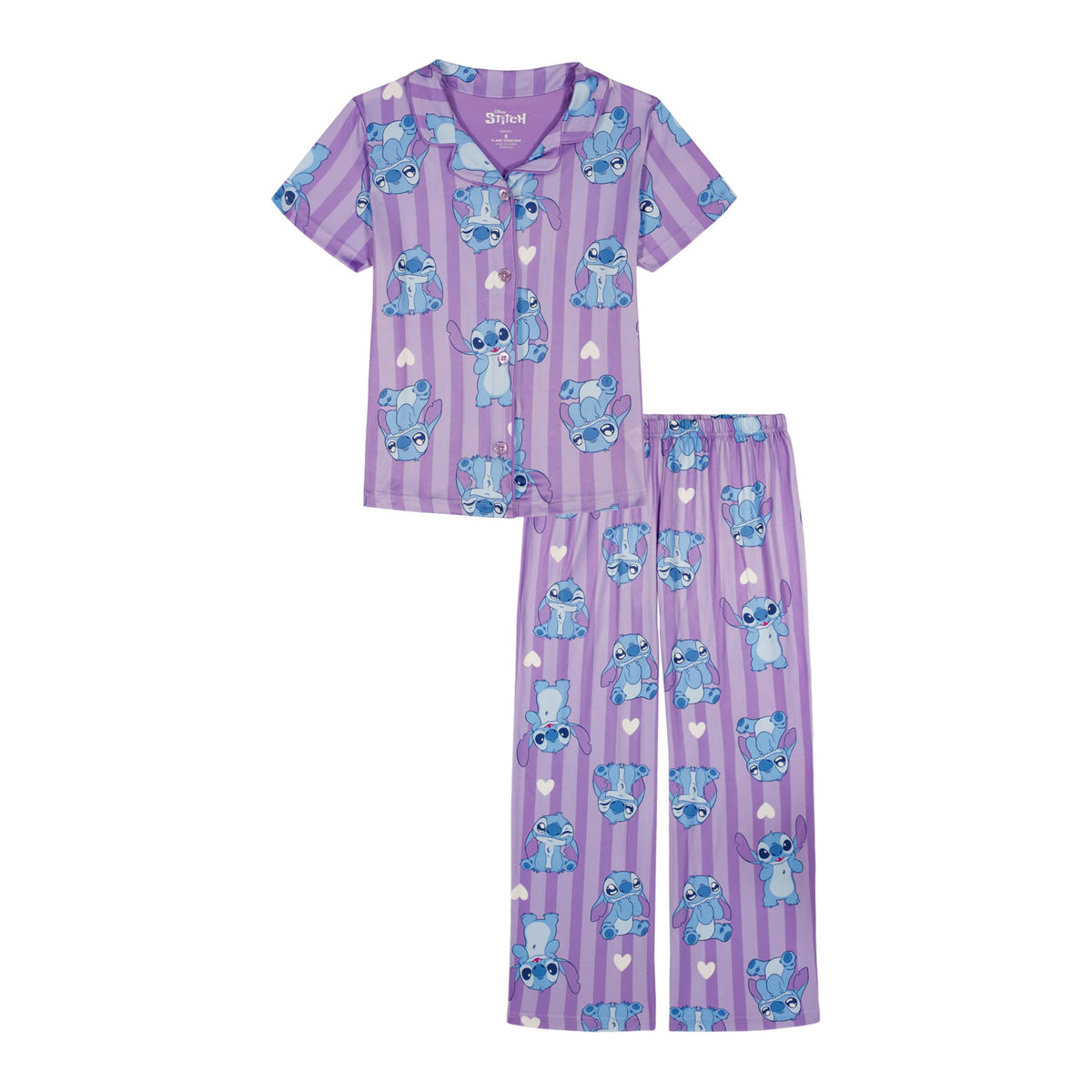Disney girls 2-piece Loose-fit Button Down Matching Pajama Set, Soft & Cute for Kids
