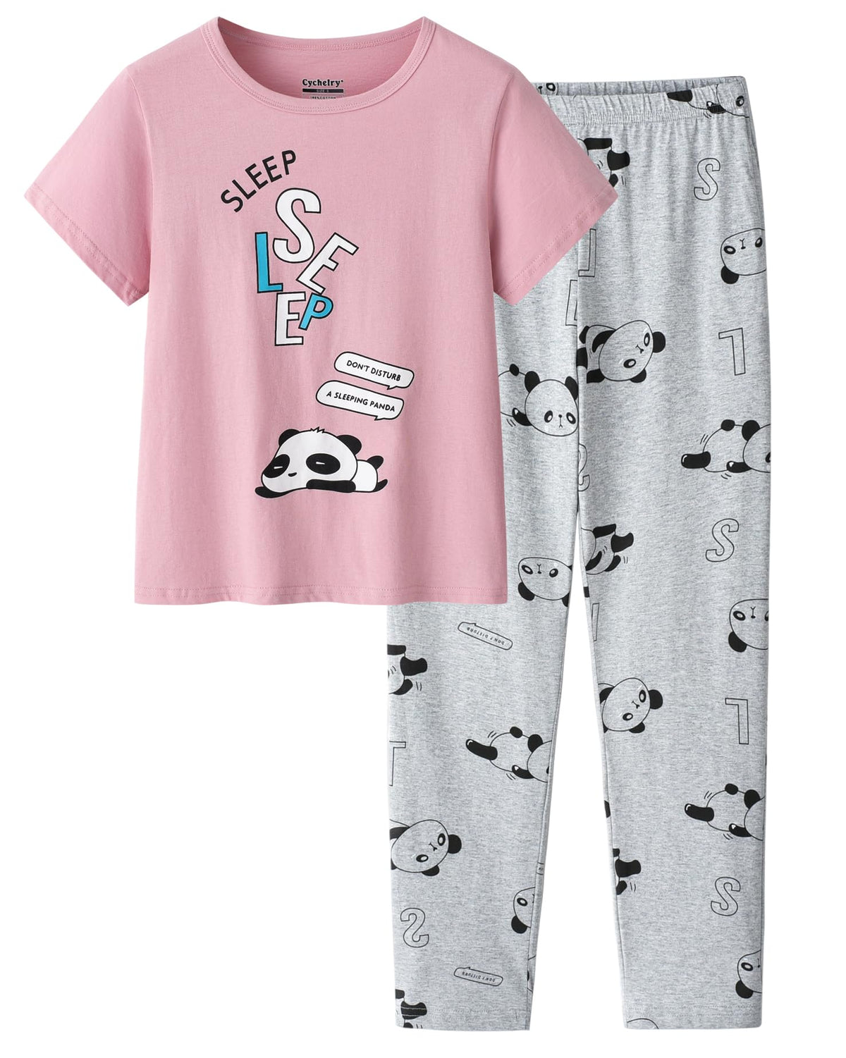 Big Girls Pajamas Lovely 2PCS Soft Cartoon Short Sleeve with Pants Sleepwear Teens PJS Clothes Size 6-16