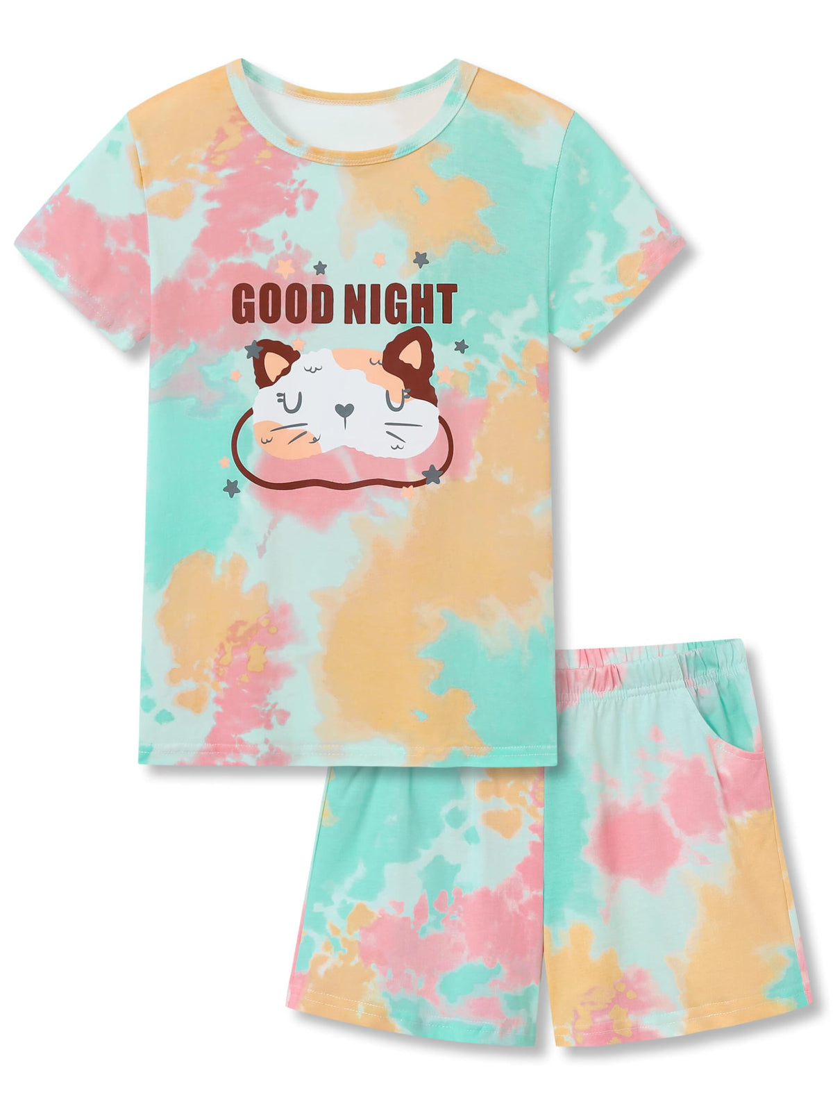 Beezizac Girls' Tie Dye Pajamas, 100% Cotton Sleepover Theme, Size 4T-18