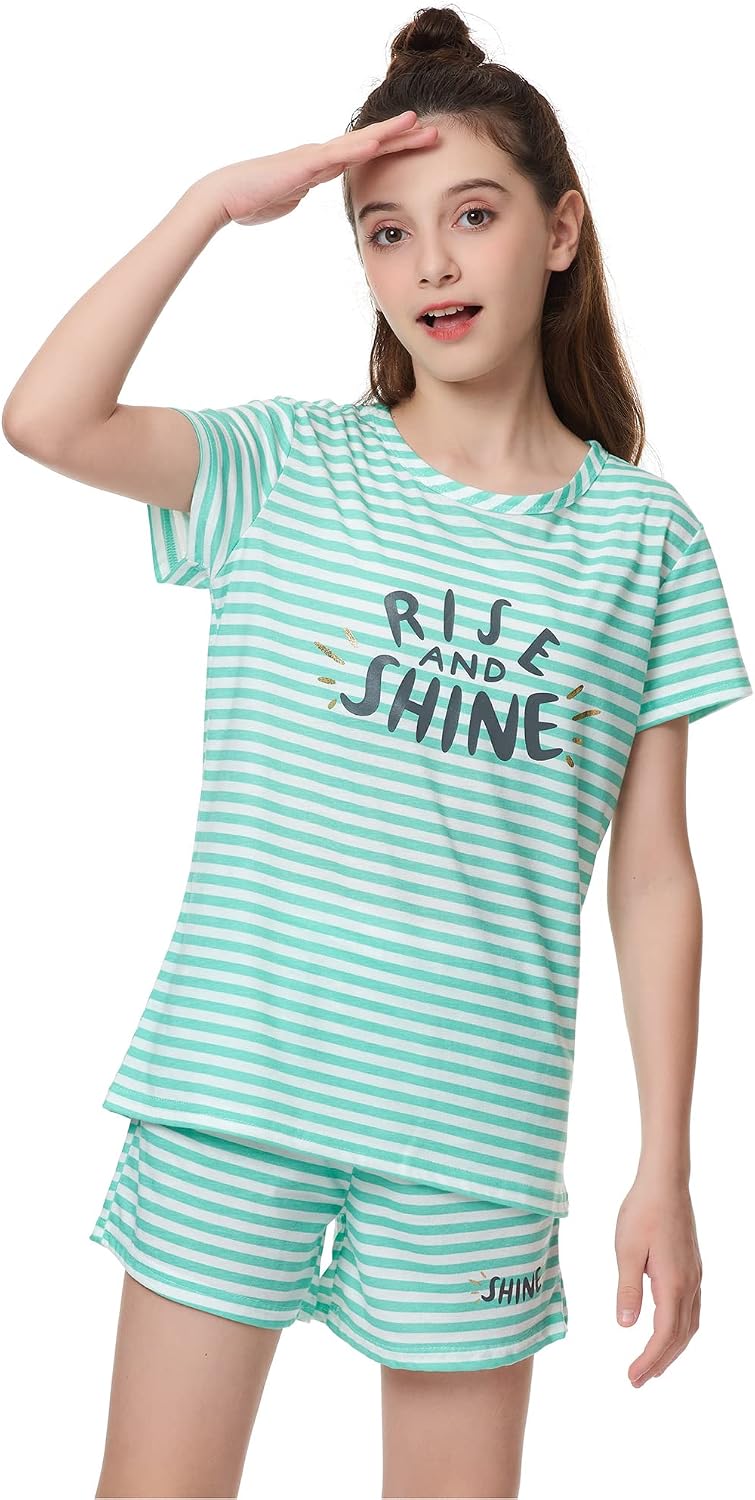 Cozchique Girls Striped Soft Short Sleeve & Shorts Pajama Set Sizes 4T-18