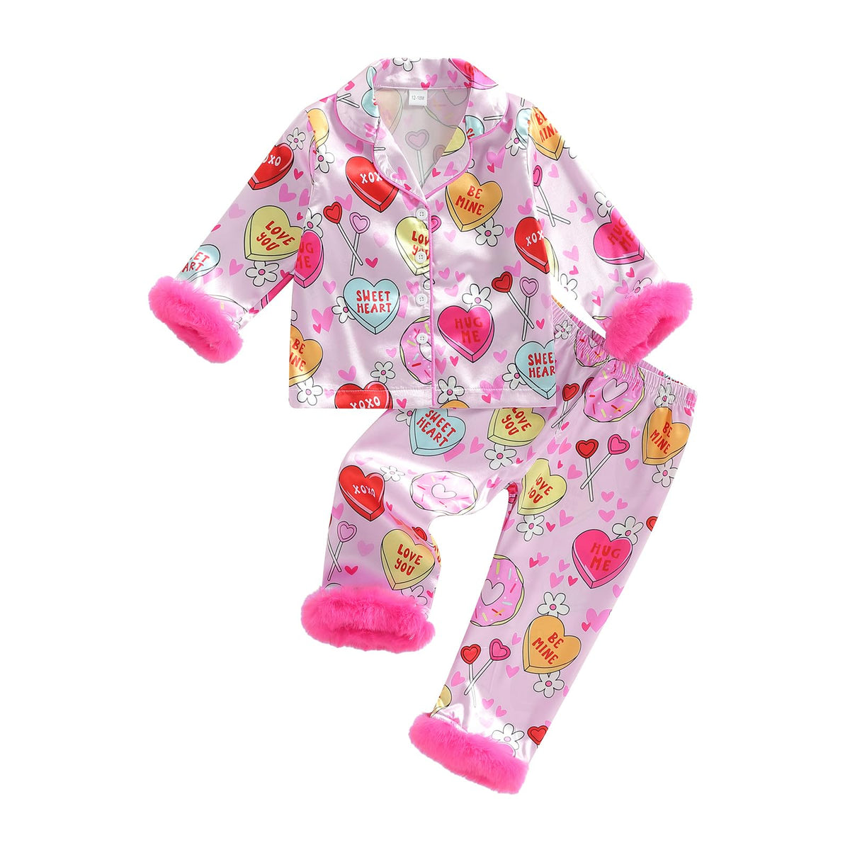 Kuriozud Kids Toddler Girl Pajamas Fuzzy Trim Button Down Shirt Pants 1-7Y