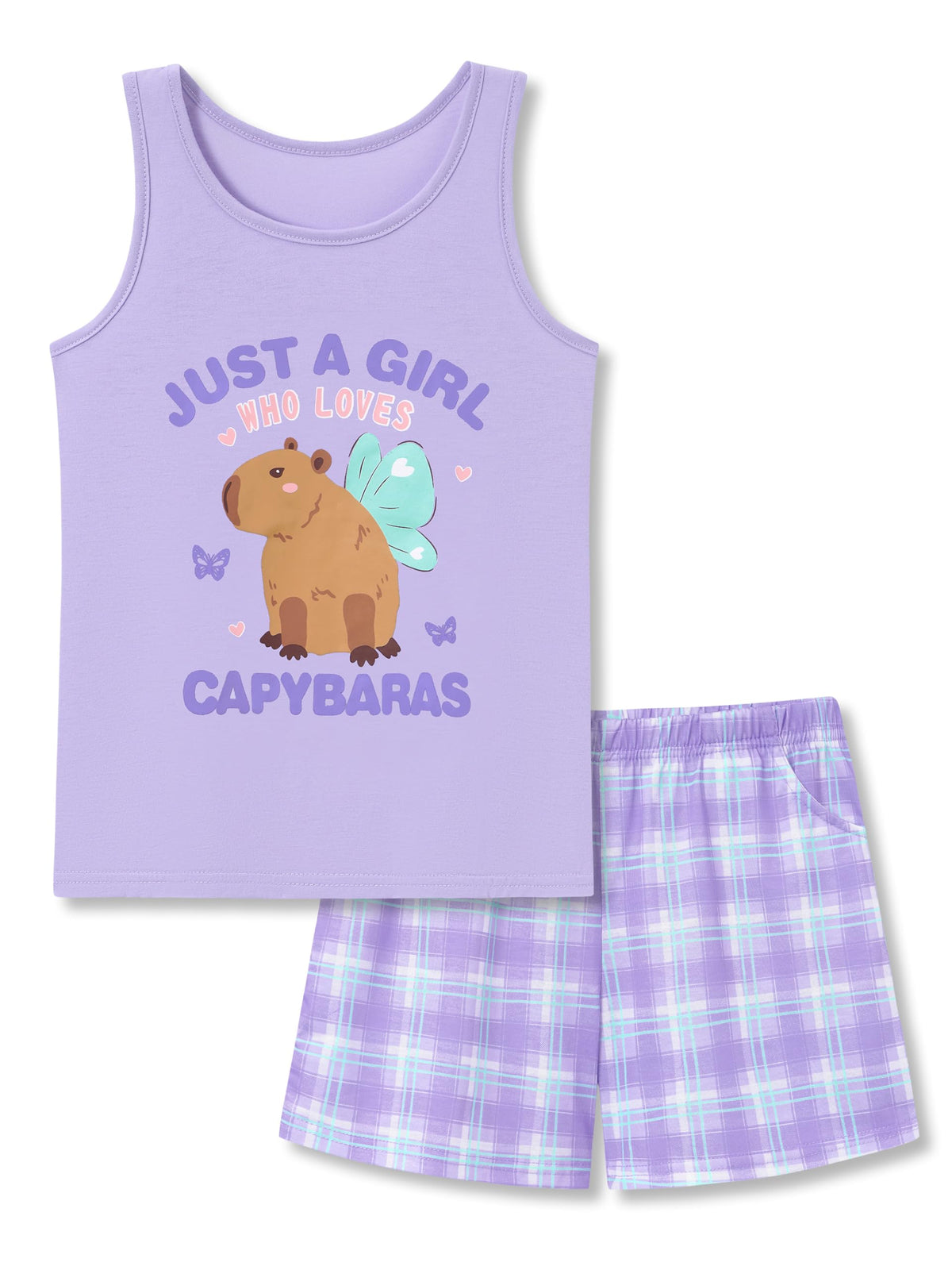 Beezizac Girls Pajamas Neon Tie Dye Spiral Capybara Smiling Face Print T-shirt & Shorts 2-Piece Soft PJ Set Size 6-18