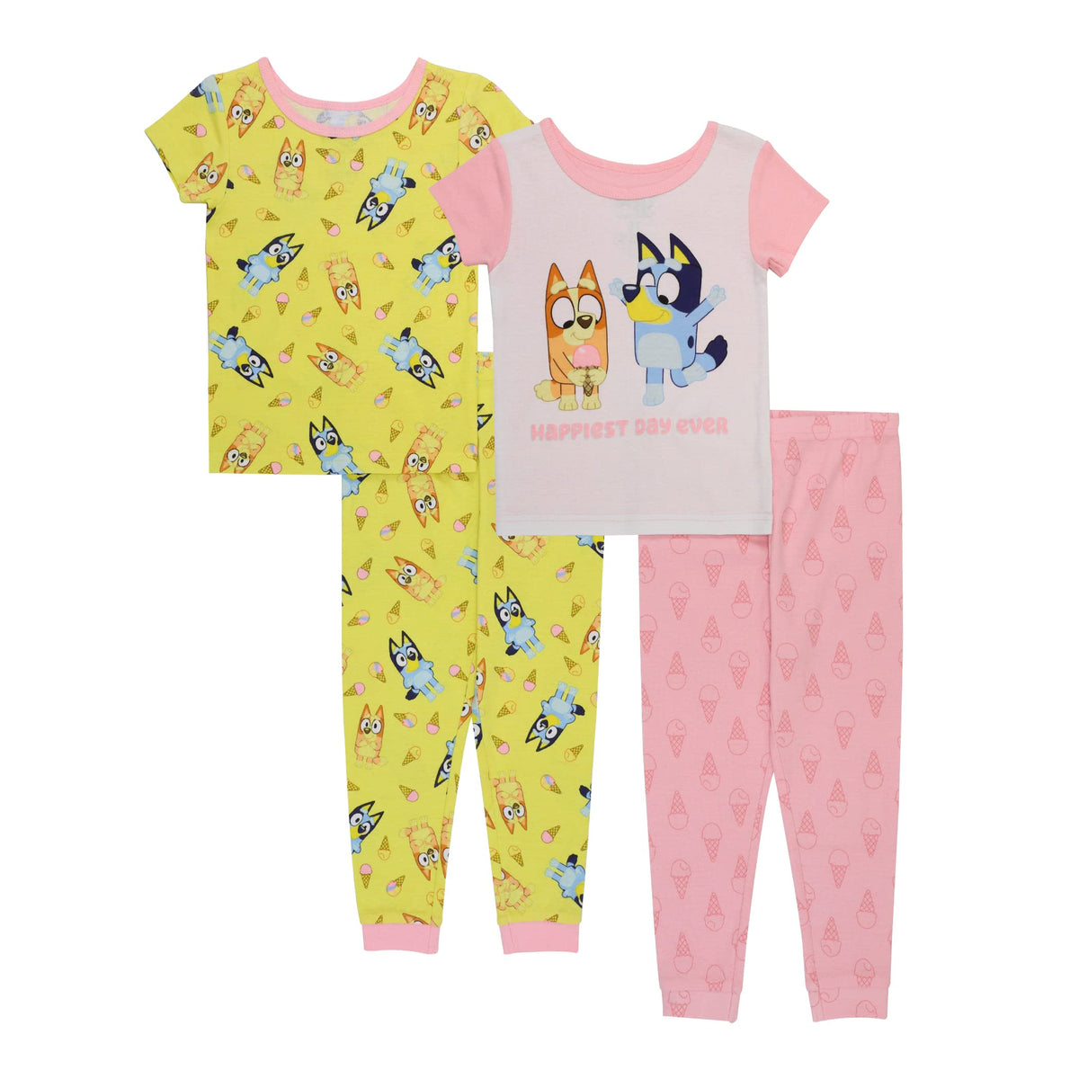 Bluey Girls 4-Piece Snug-fit Cotton Pajama Set, Matching Pajamas