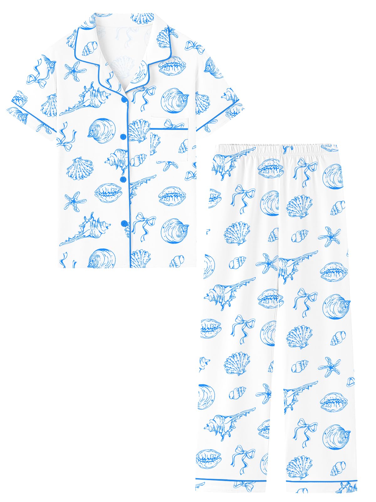 QZH.DUAO Girls Cotton Short Sleeves and Long Pants Pajama Set, 5-14 Years