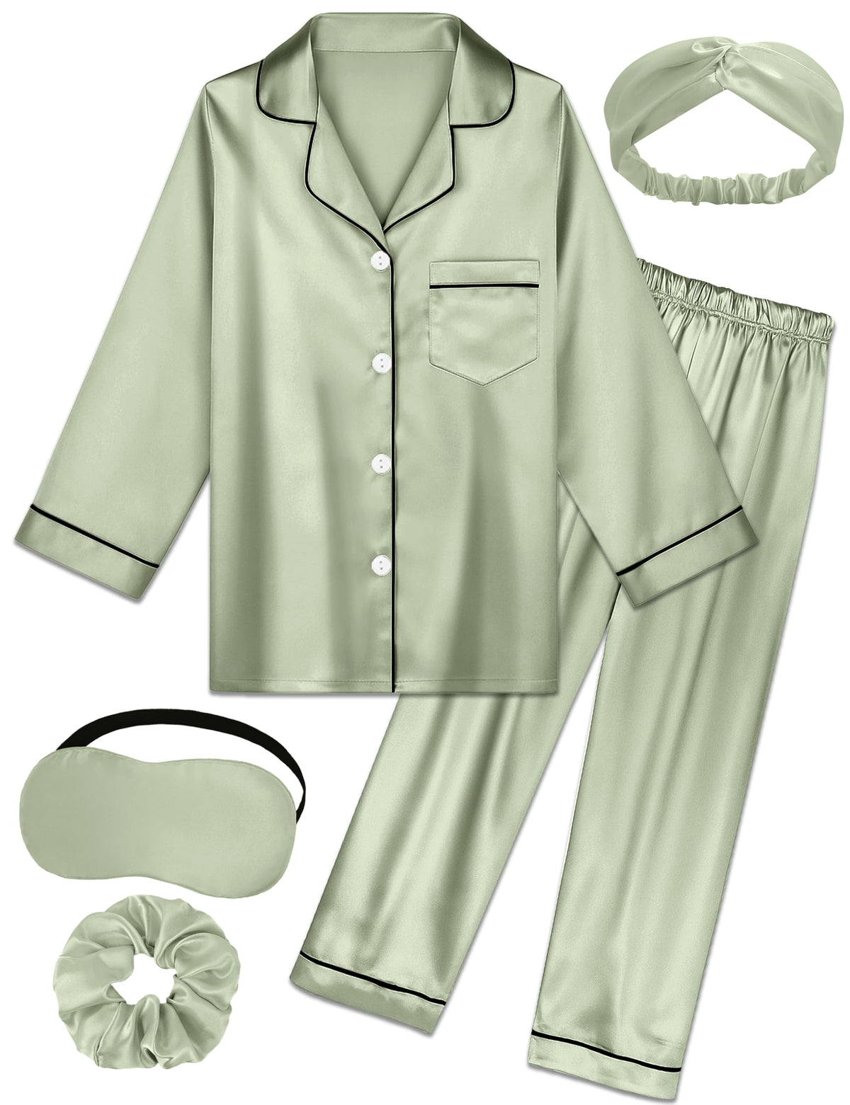 Kids Silk Pajamas Girls Satin Pajama Set Button Down Pjs Set 5-12Y