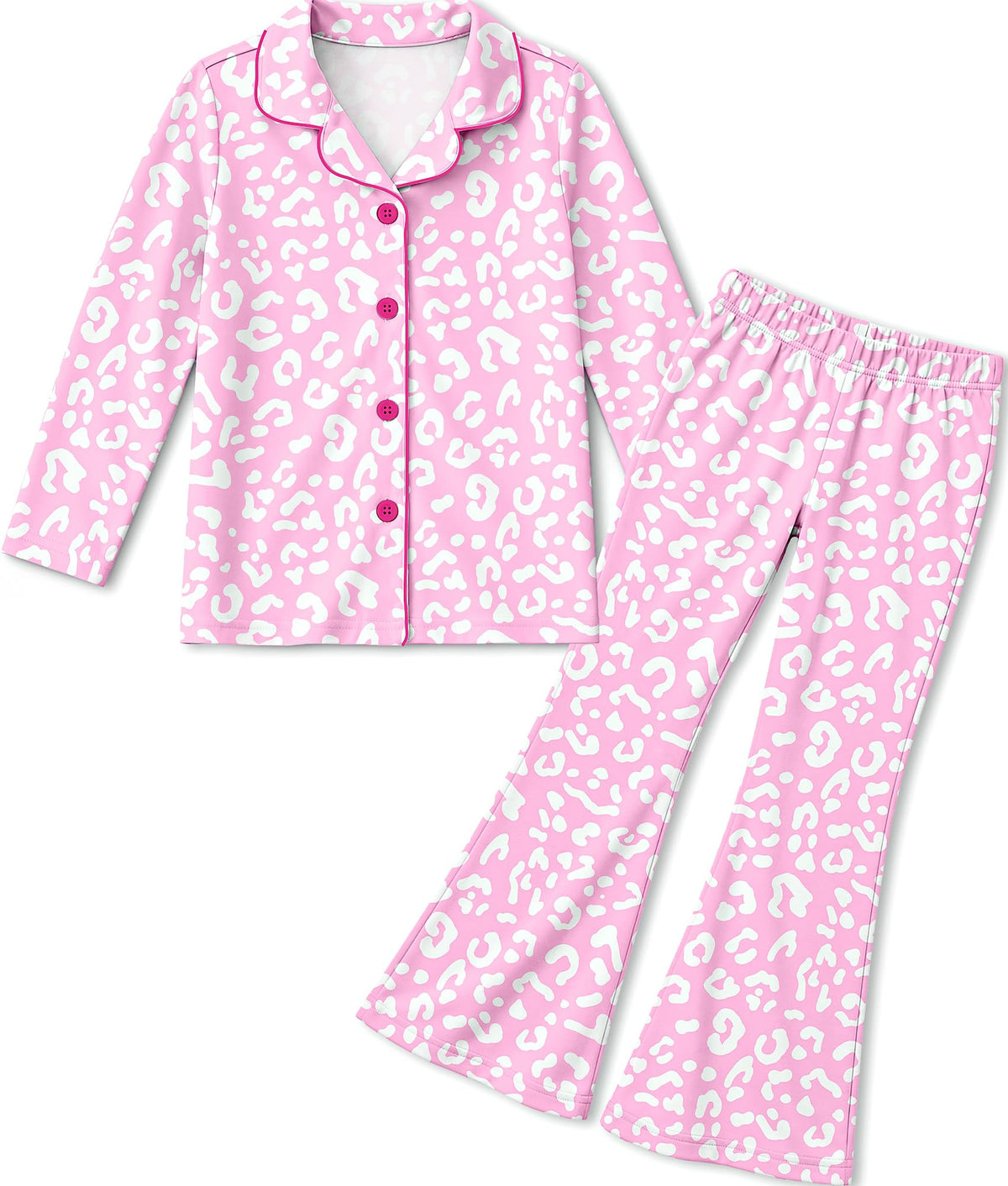 Petite&Me Girls Pajamas, Long Sleeve Button Up Set with Flared Pants 6T-14T