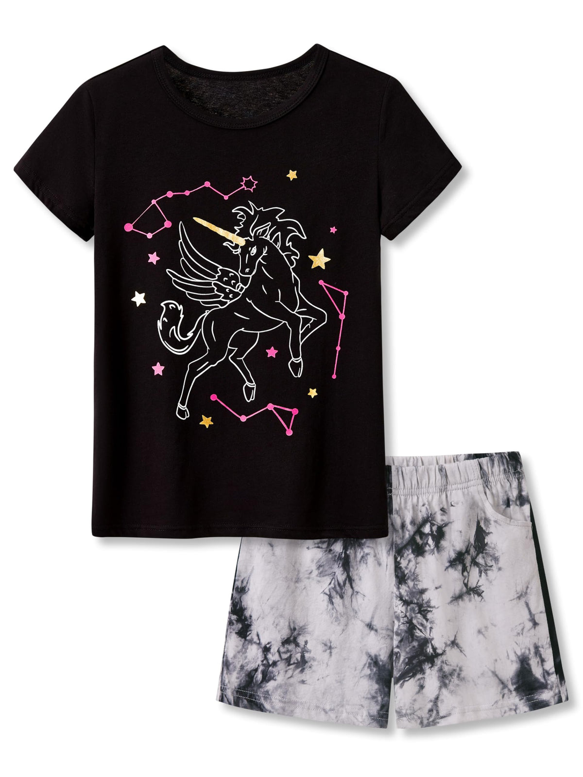 Beezizac Girls' Tie Dye Pajamas, 100% Cotton Sleepover Theme, Size 4T-18