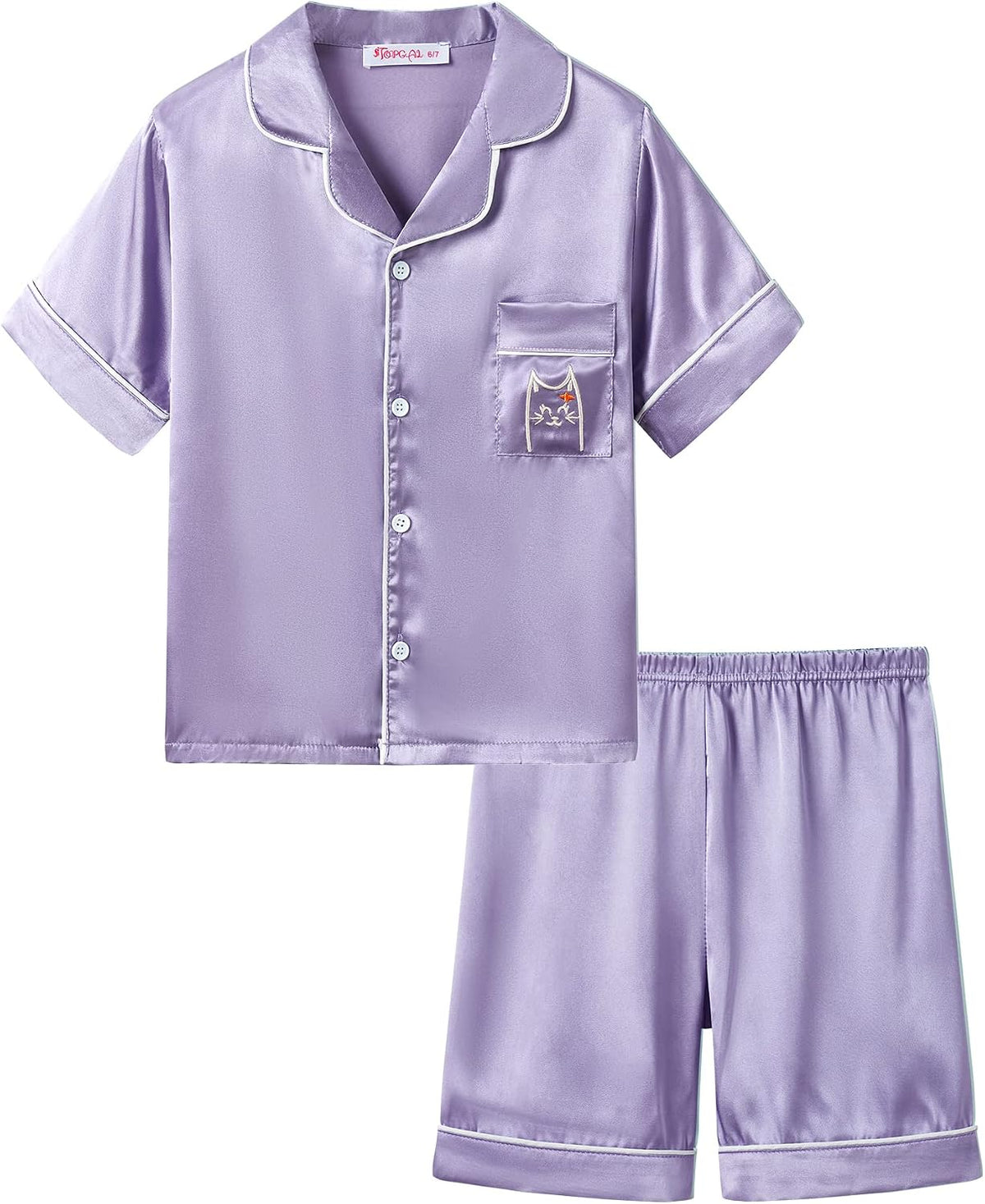 Topgal Girls Satin Pajamas, Short Sleeve Shorts Button Up, Size 6-16