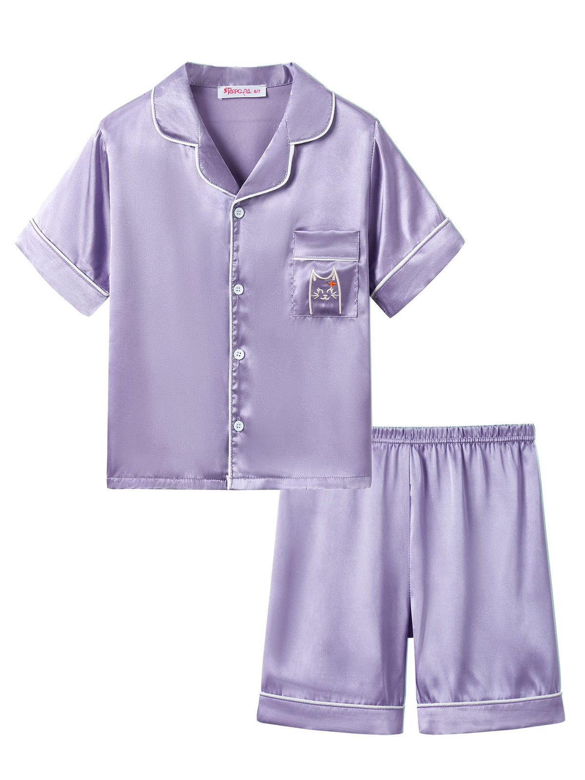 Topgal Girls Satin Pajamas, Short Sleeve Shorts Button Up, Size 6-16