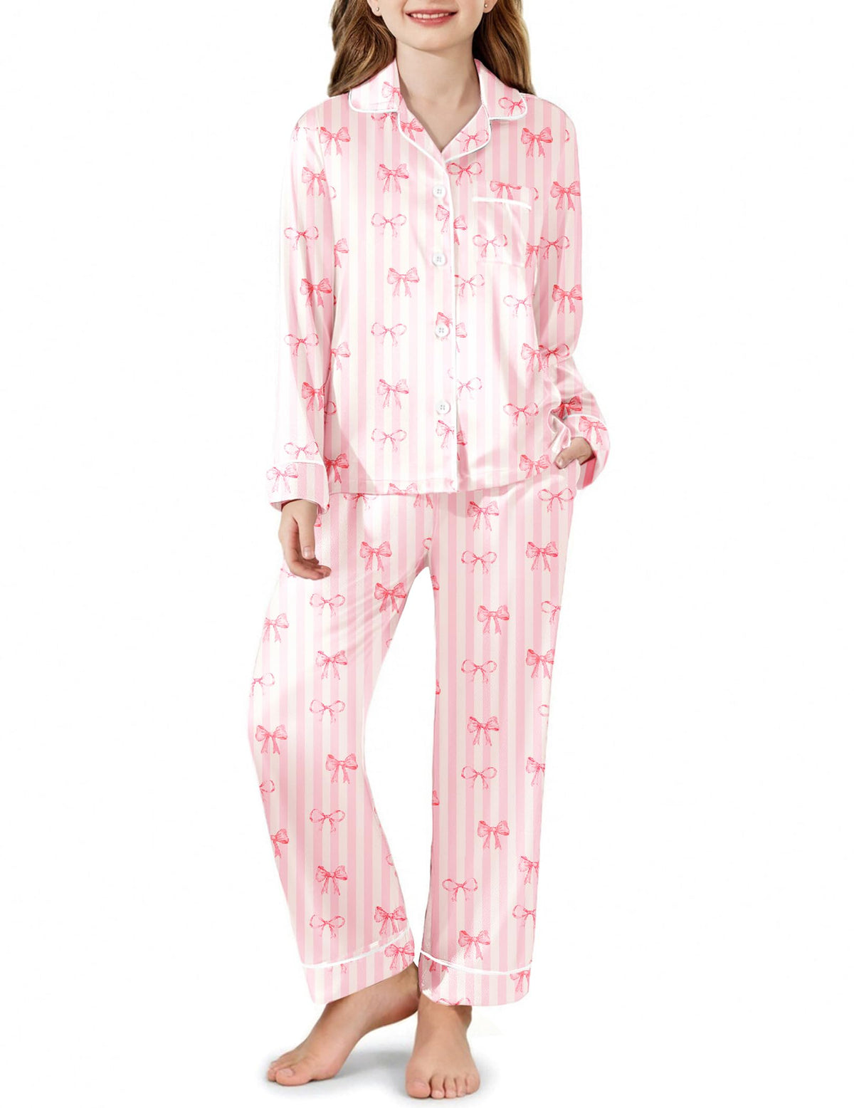 Arshiner Girls Pajamas Satin Pajama Set 2 Piece Pjs Button Down Sleepwear