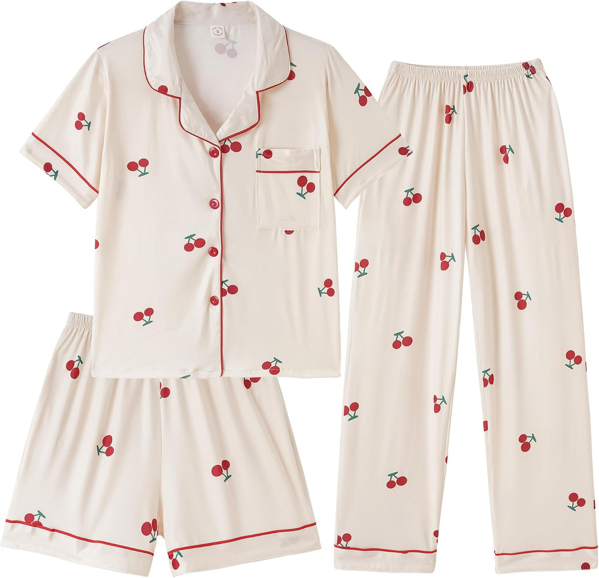 Hupohoi Girls Pajamas 3 Piece Button Down Sleepwear Outfit with Pockets PJS