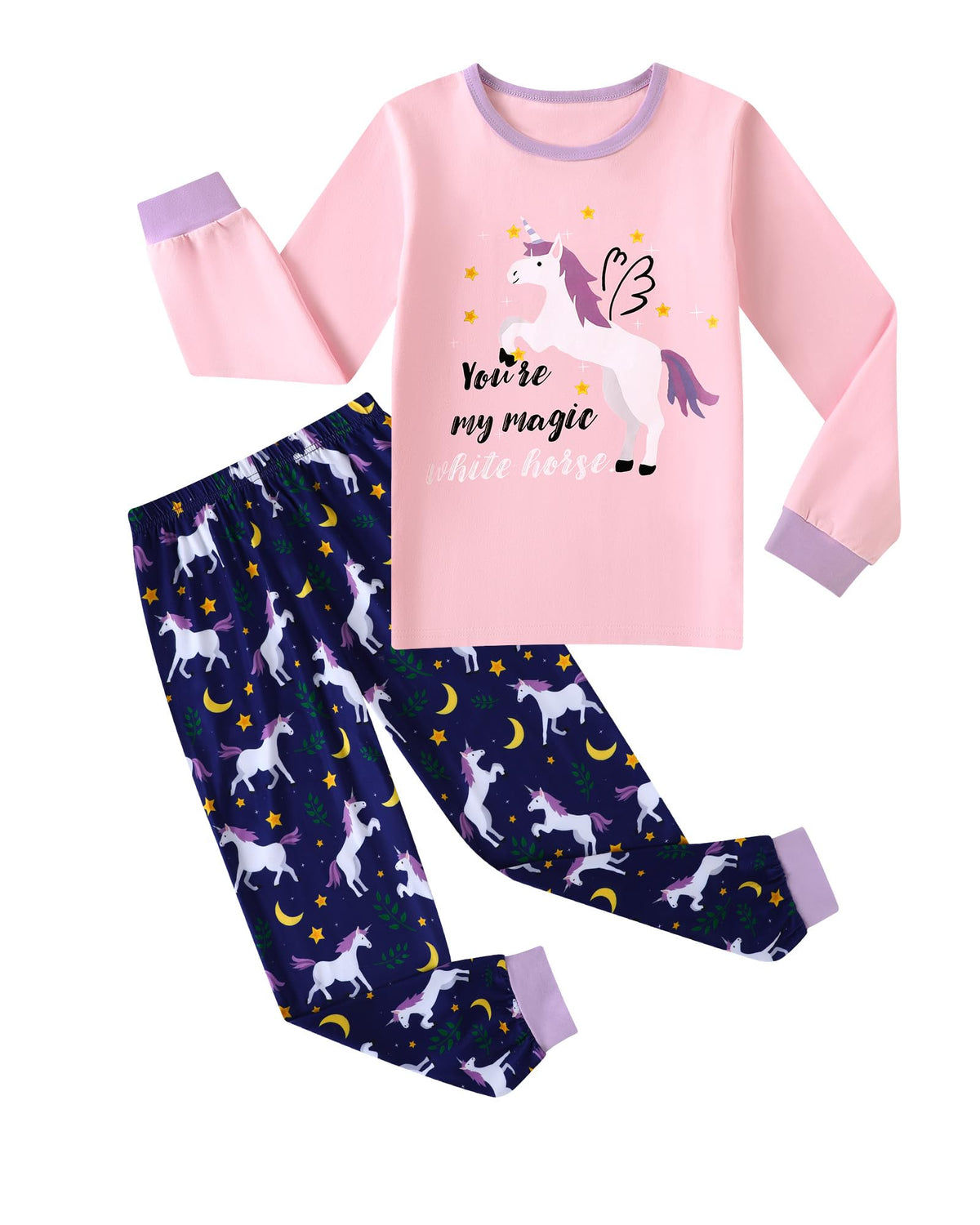 CARETOO Girls Pajamas Kids Cotton Pajama Sets 2-Piece Long Sleeve Pjs Comfy Girls Sleepwear for 4-12 Years
