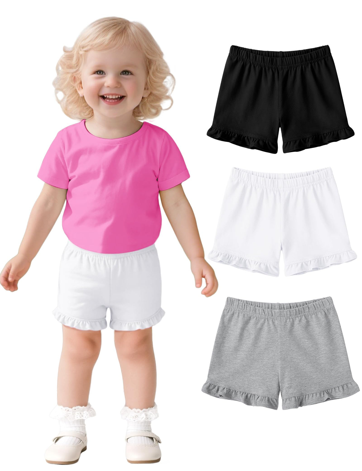 3 Pack Baby Girls Ruffle Shorts Toddler Cotton Dance Shorts Soft Summer Clothes Size 18M-5T