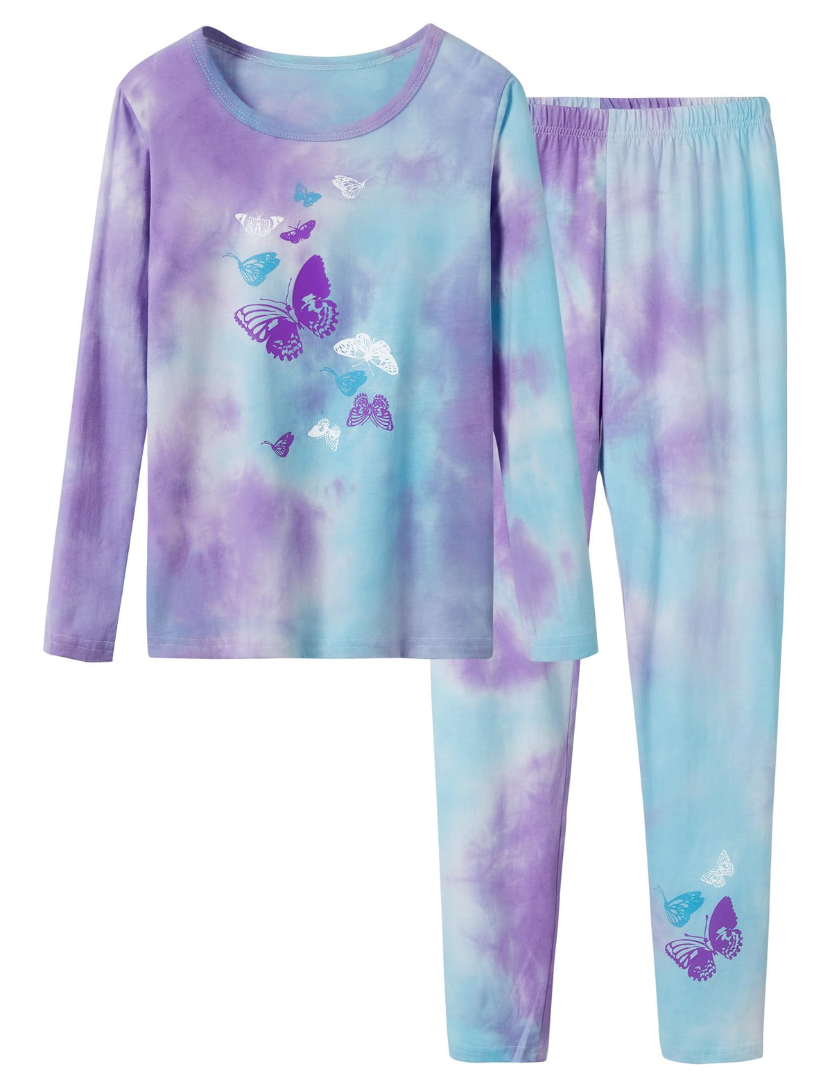 Beezizac Girls' 100% Cotton Pajama Set, Tie-Dye with Various Prints, 4T–18