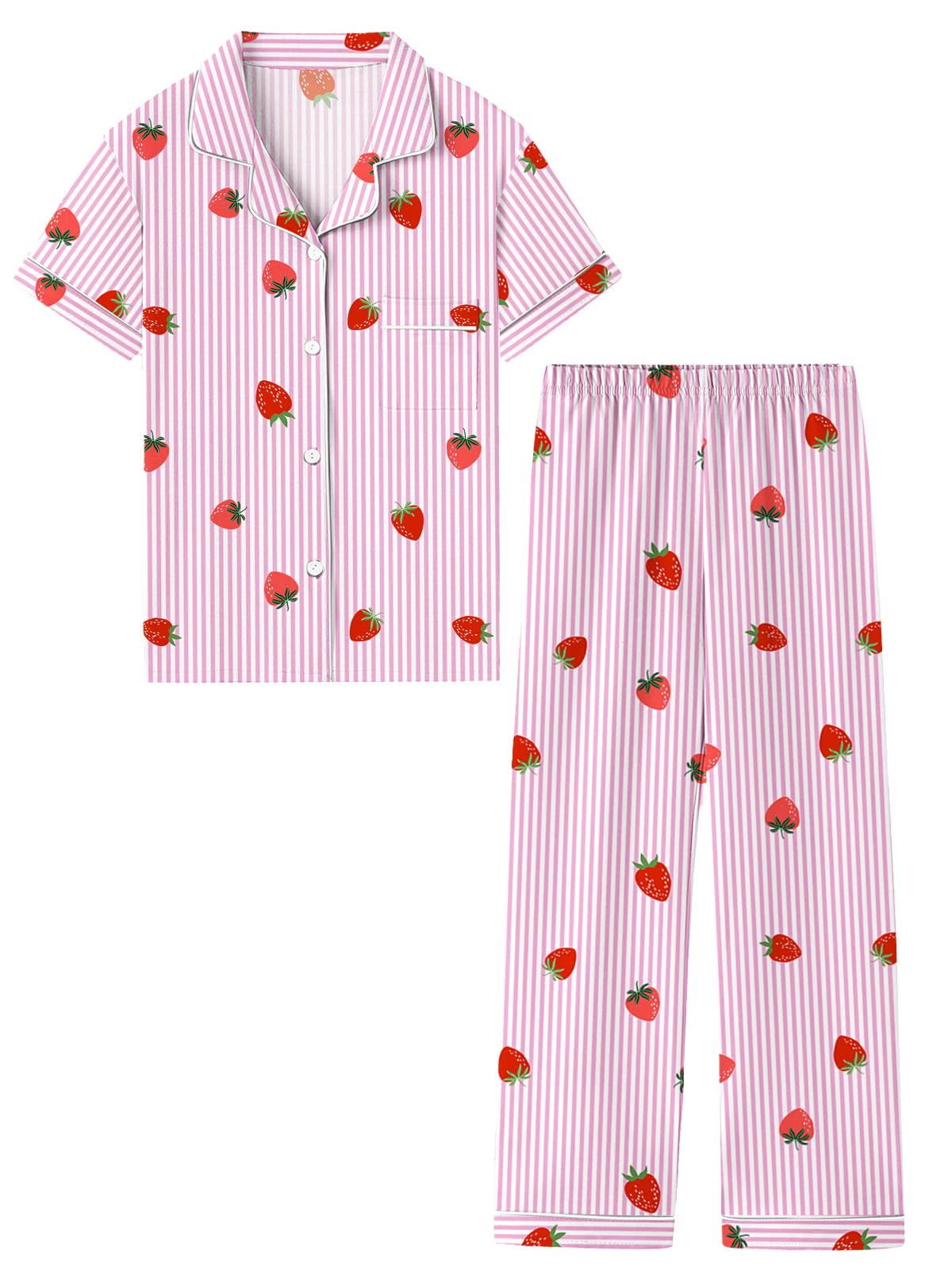 QZH.DUAO Girls Cotton Short Sleeves and Long Pants Pajama Set, 5-14 Years