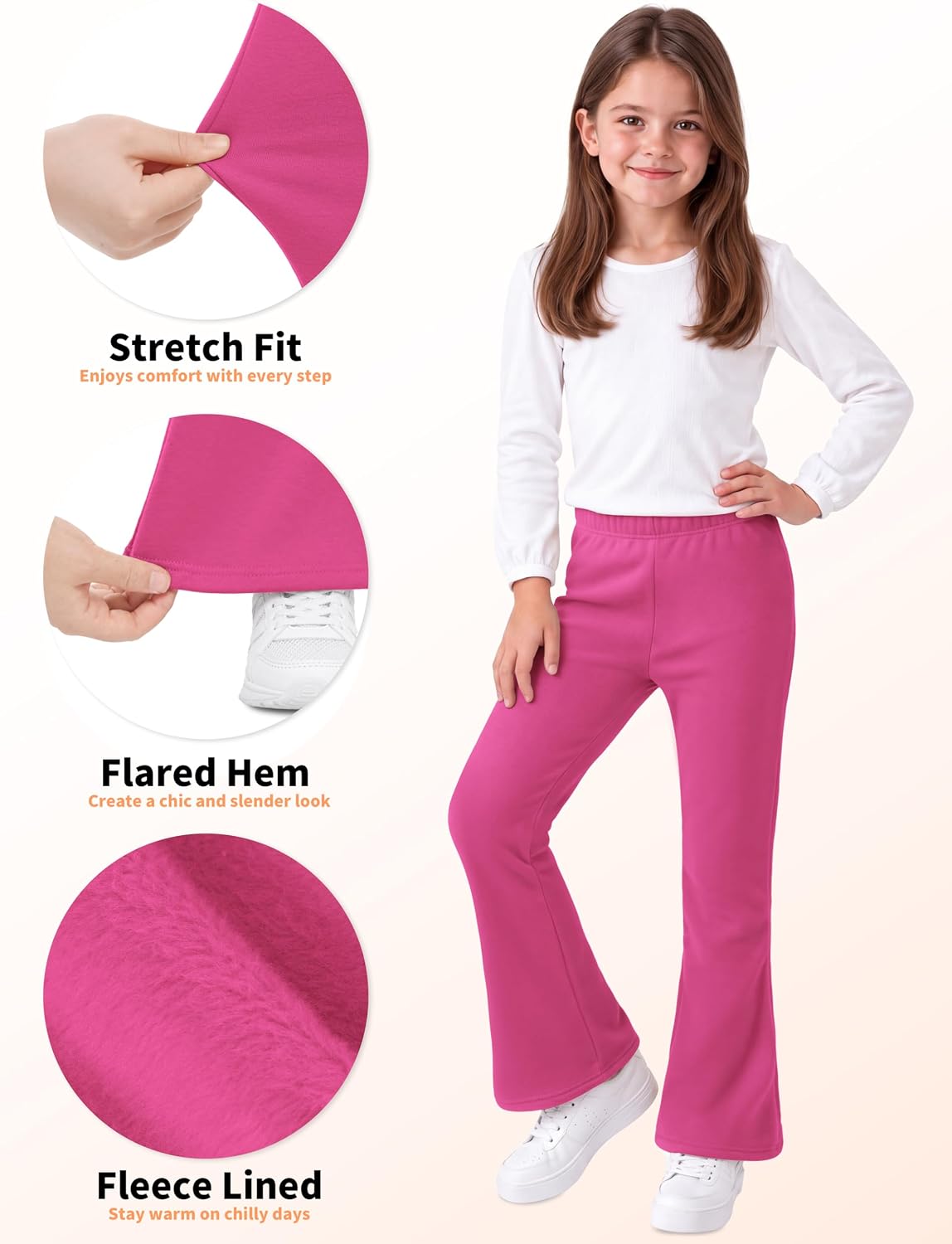 Poroka 4 Pack Girls Fleece Lined Flare Leggings Winter Bell Bottom Pants