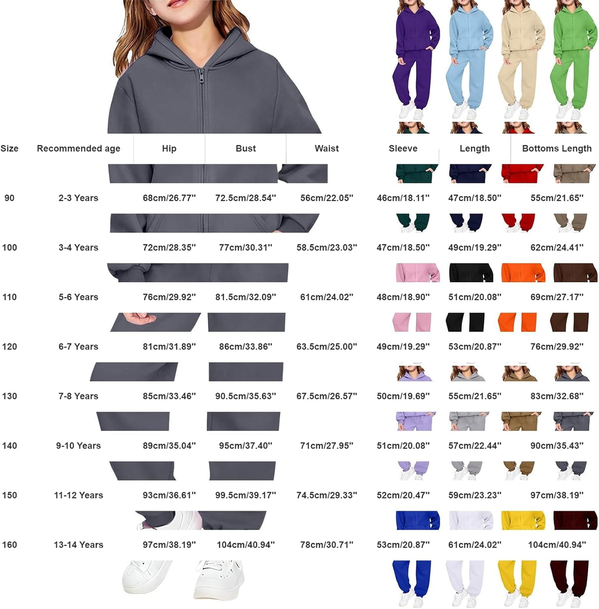 Girls Sweatsuit Fall Winter Kid Zip up Hoodie and Sweatpants Set 2-14 Years