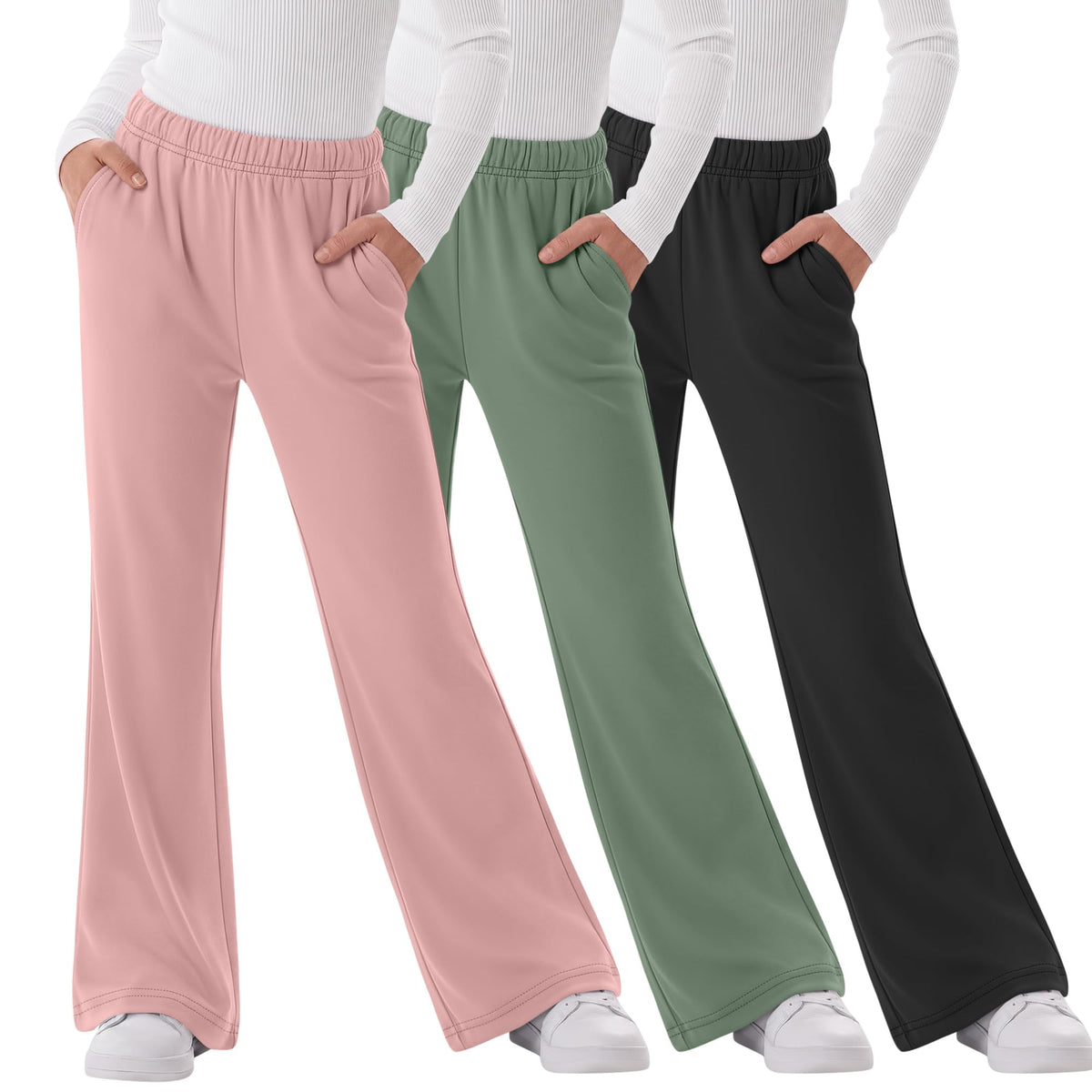 3 Pack Girls Flare Legging Kids Bootcut Sweatpants