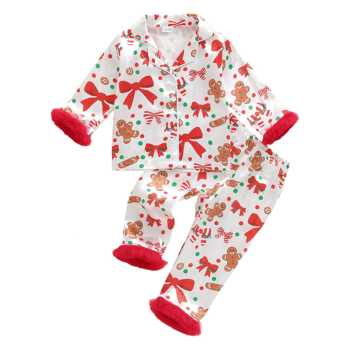 Kuriozud Kids Toddler Girl Pajamas Fuzzy Trim Button Down Shirt Pants 1-7Y