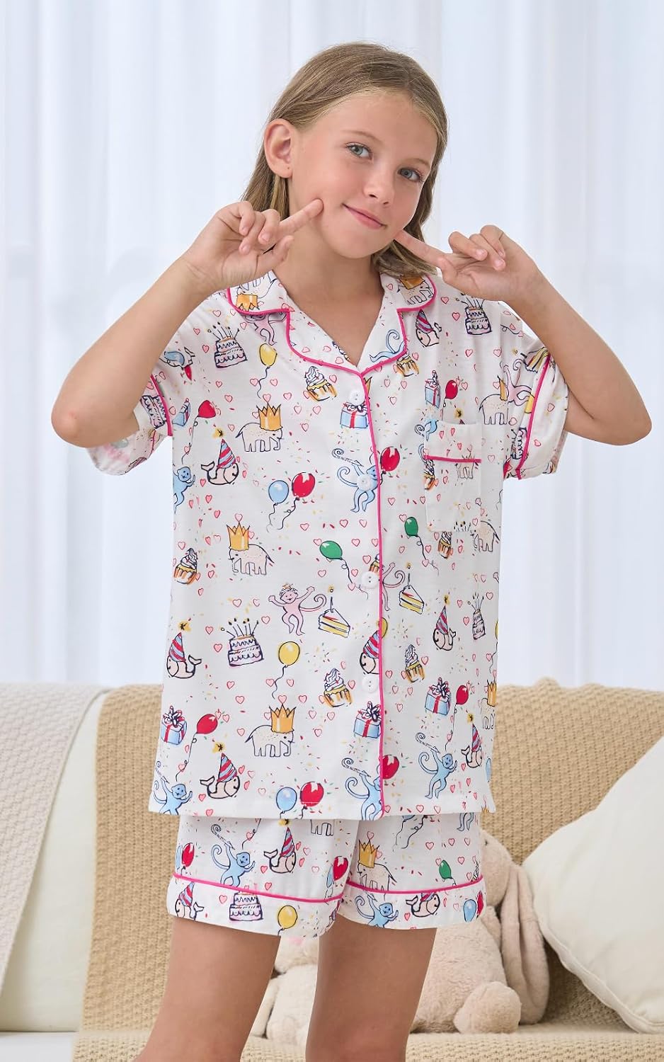 Girls Summer Outfit,Kids Monkey Button Down Loungewear Sleepwear Pjs