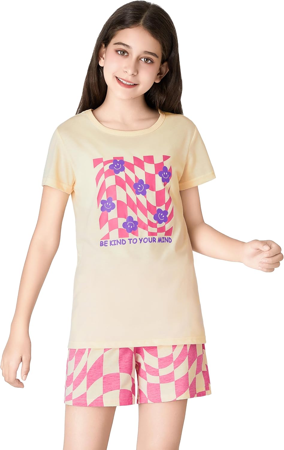 Beezizac Girls Cotton Blend Pajamas Cute Print Short Sleeve Set 4T-18