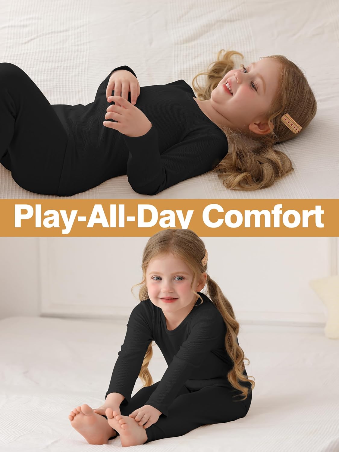 Resinta 2-Piece Boys Girls Long Sleeve Ribbed Base Layer Top Bottom Sets