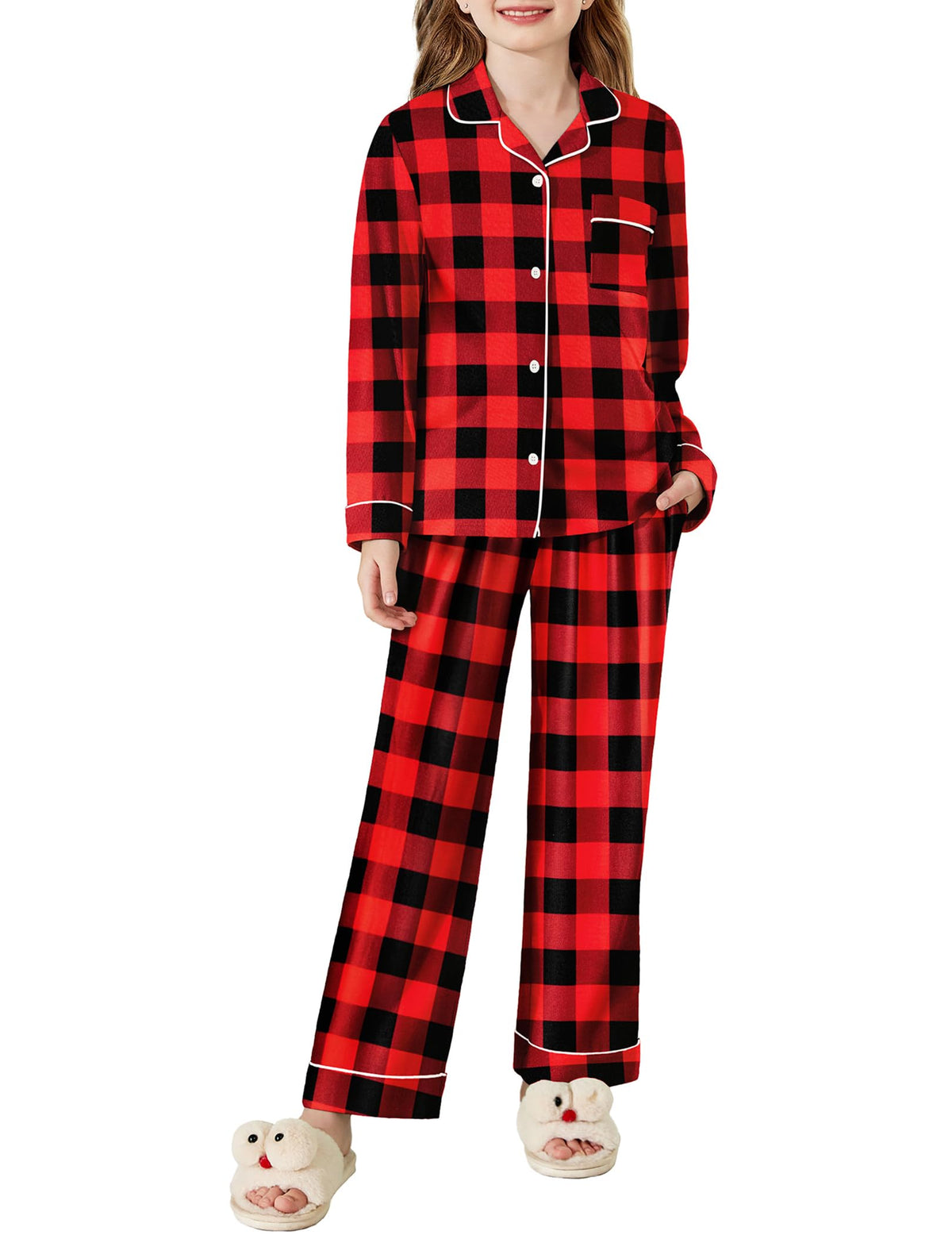 Arshiner Pajamas Set for Girls Long Sleeve Lounge Set Button Down Pj Sets