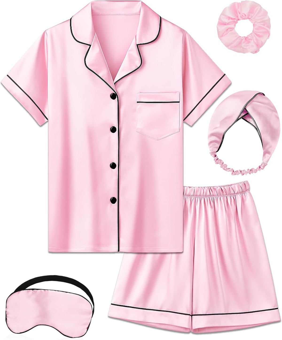 Kids Silk Pajamas Girls Satin Pajama Set Button Down Pjs Set 5-12Y