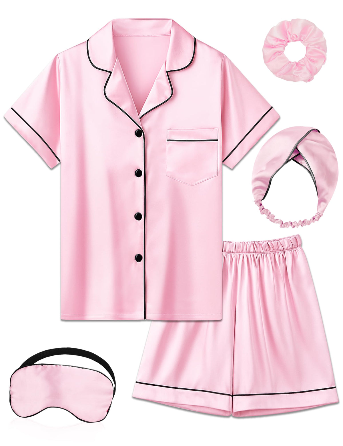 Kids Silk Pajamas Girls Satin Pajama Set Button Down Pjs Set 5-12Y