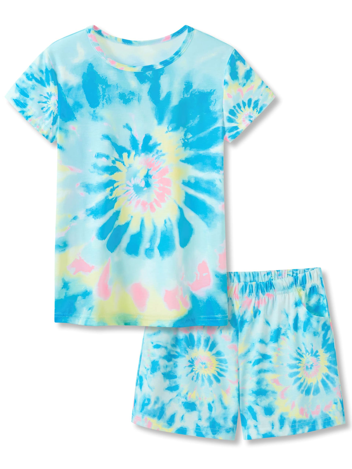 Tebbis Girls Pajama Set Tie Dye Cute Prints Tee & Shorts Sizes 6-18