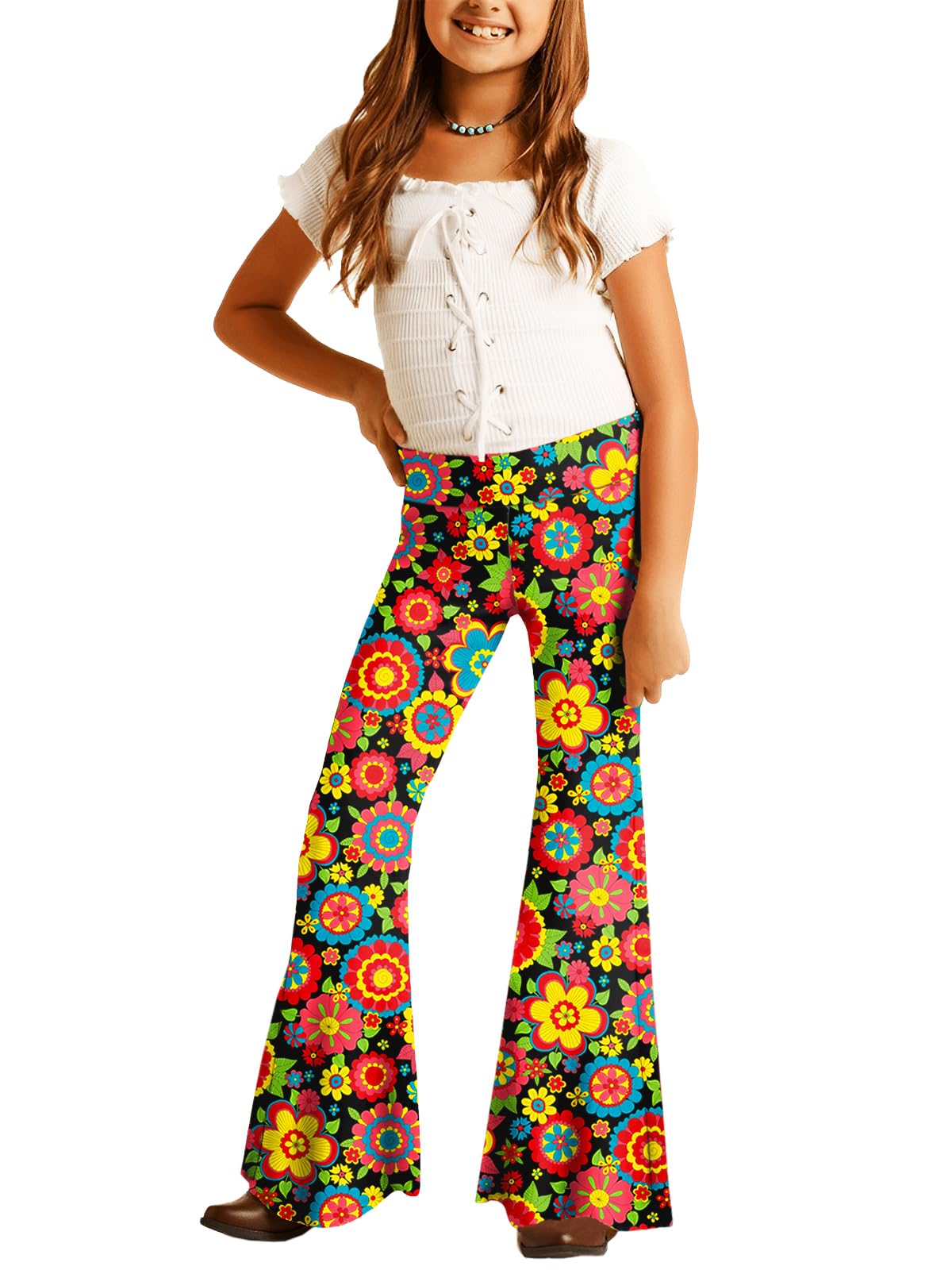 Deerose Girls Halloween Hippie Bell Bottom Pants High Waist Flare Pants 5-14 Years