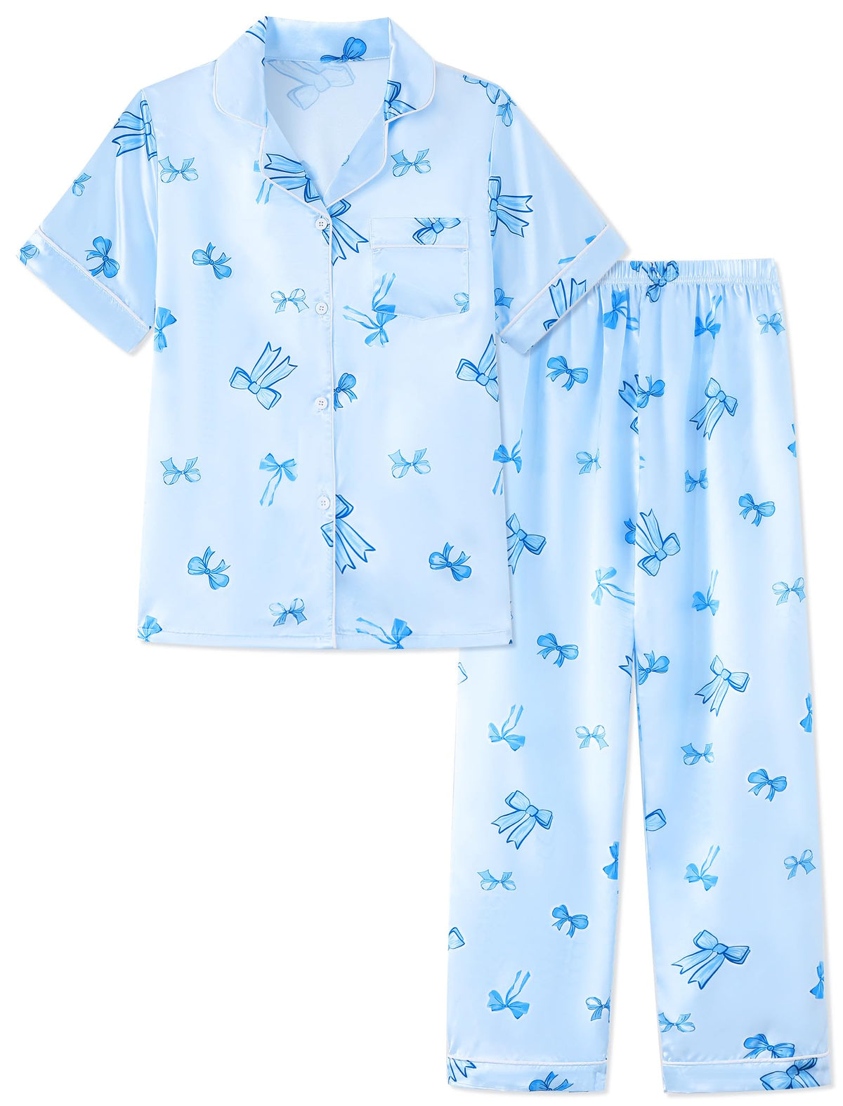Mikrdoo Girls Satin Pajamas Button Down 2Piece PJs 3-16 Years