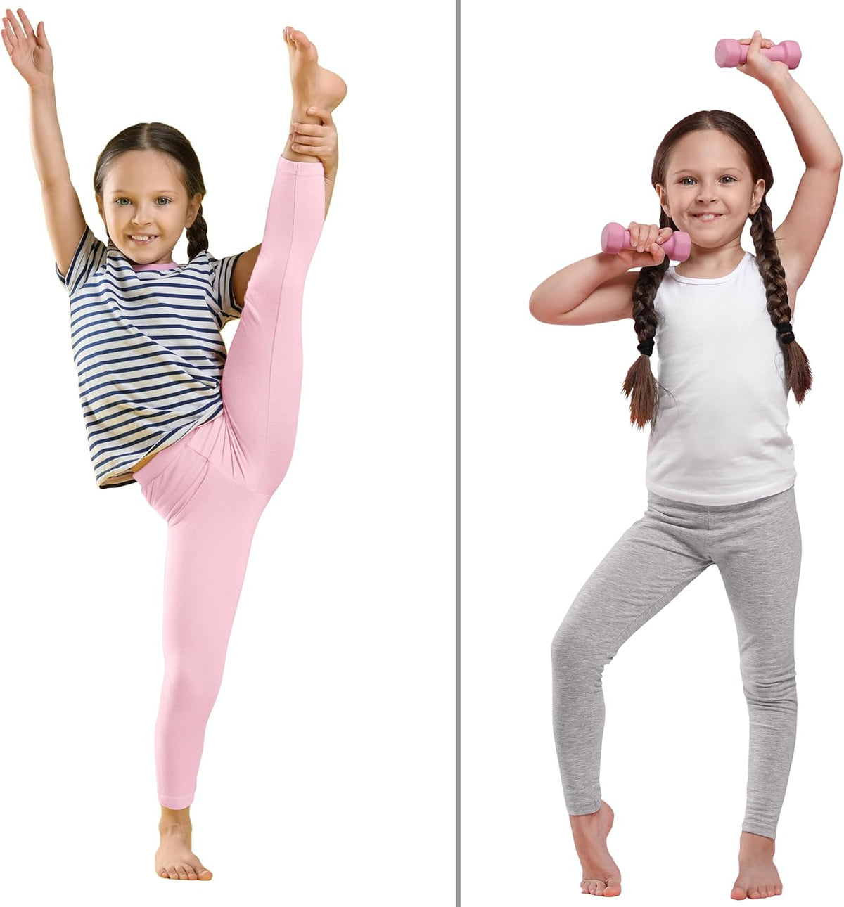 FEQO 4 Pack Girls Cotton Leggings Stretchy Full Length Tight Pants 4-12Y