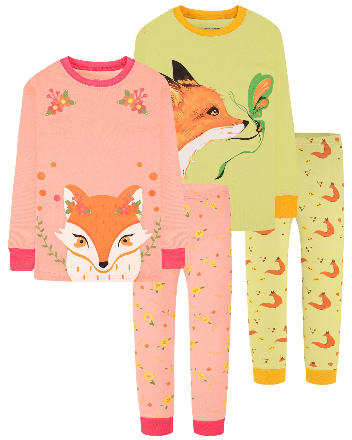 DAUGHTER QUEEN Girls 4 Pieces Cotton Pajamas Size 18 Months-12 Years