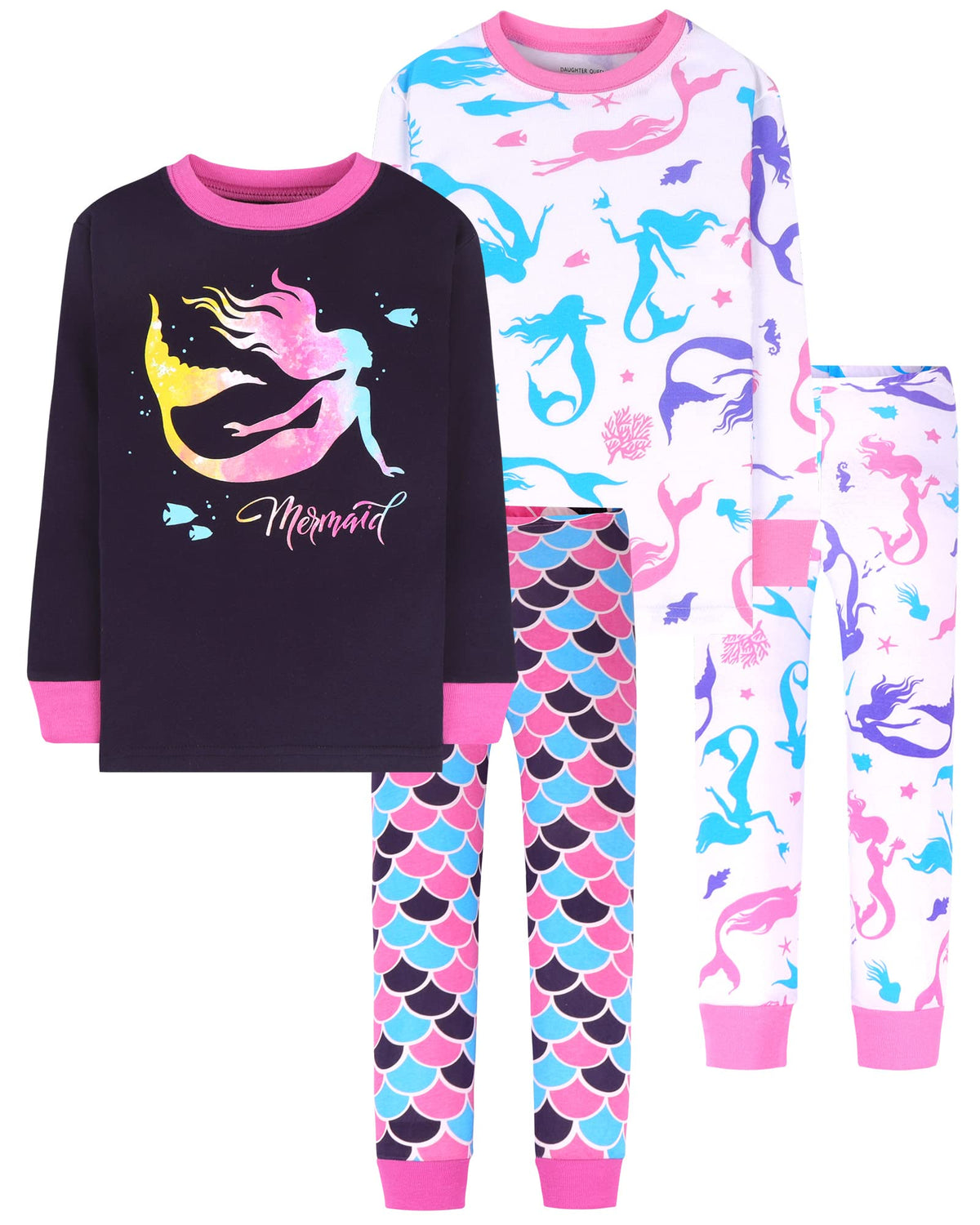 DAUGHTER QUEEN Girls 4 Pieces Cotton Pajamas Size 18 Months-12 Years