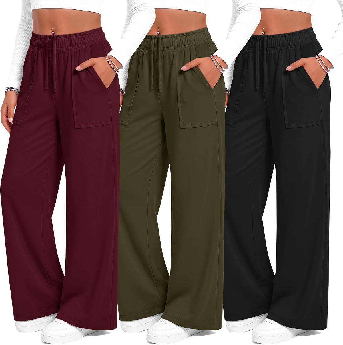 3 Pack Girls Wide Leg Pants Yoga Trousers
