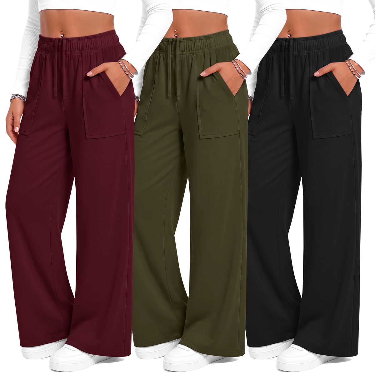 3 Pack Girls Wide Leg Pants Yoga Trousers
