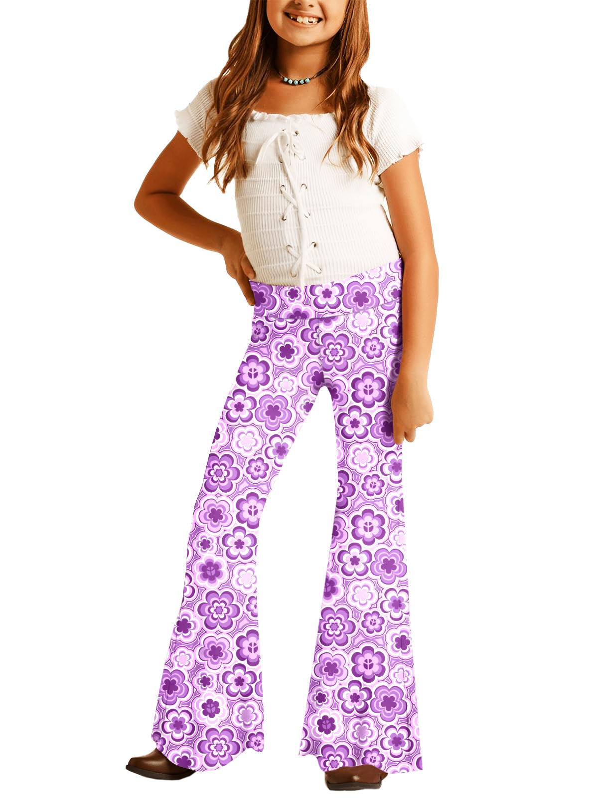 Deerose Girls Halloween Hippie Bell Bottom Pants High Waist Flare Pants 5-14 Years
