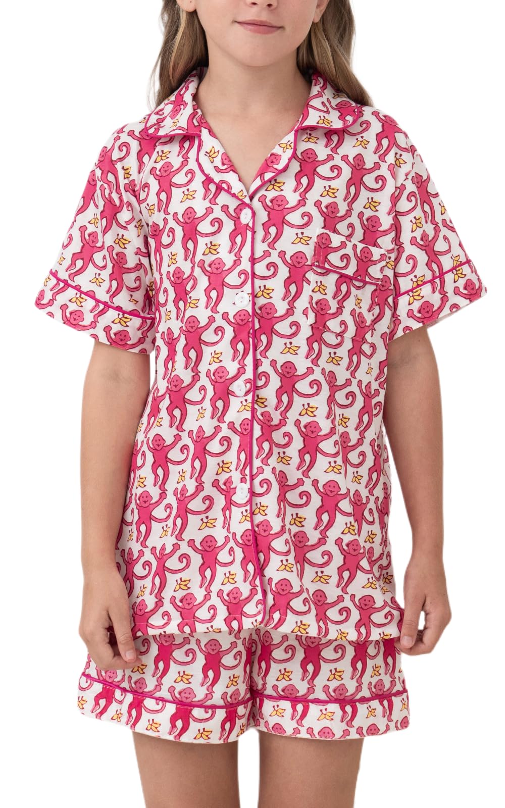Girls Summer Outfit,Kids Monkey Button Down Loungewear Sleepwear Pjs