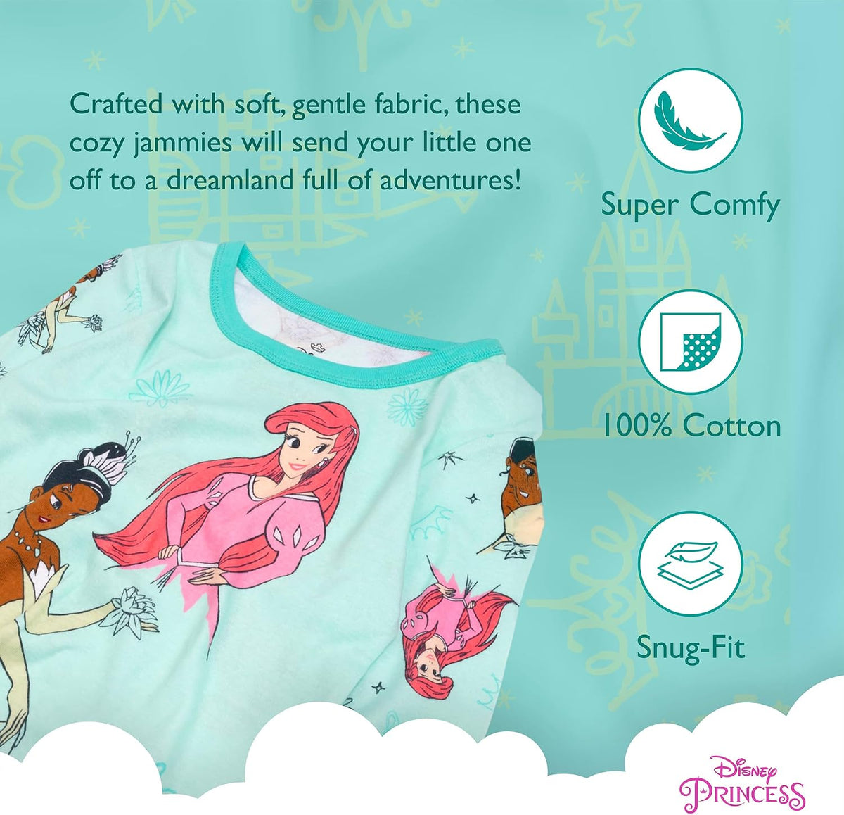 Disney Girls' 2-piece Snug-fit Cotton Holiday Matching Pajama Set, Soft & Cute for Kids