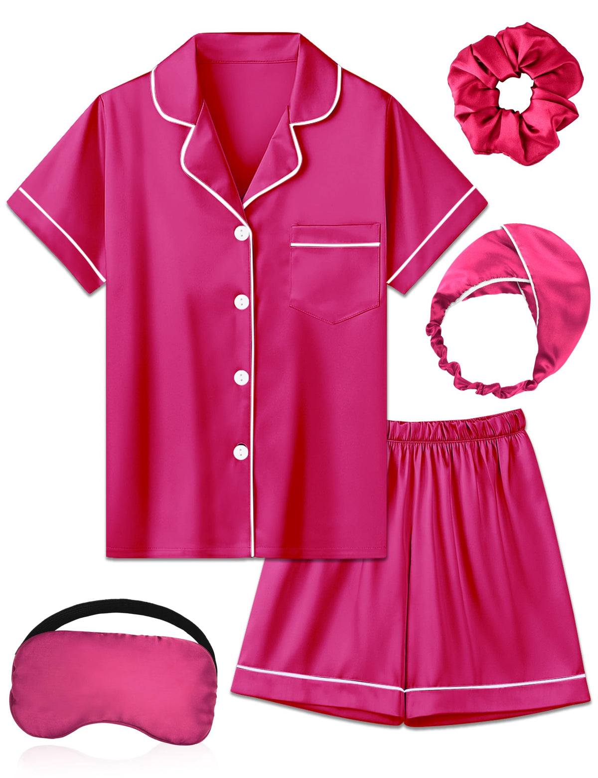 Kids Silk Pajamas Girls Satin Pajama Set Button Down Pjs Set 5-12Y