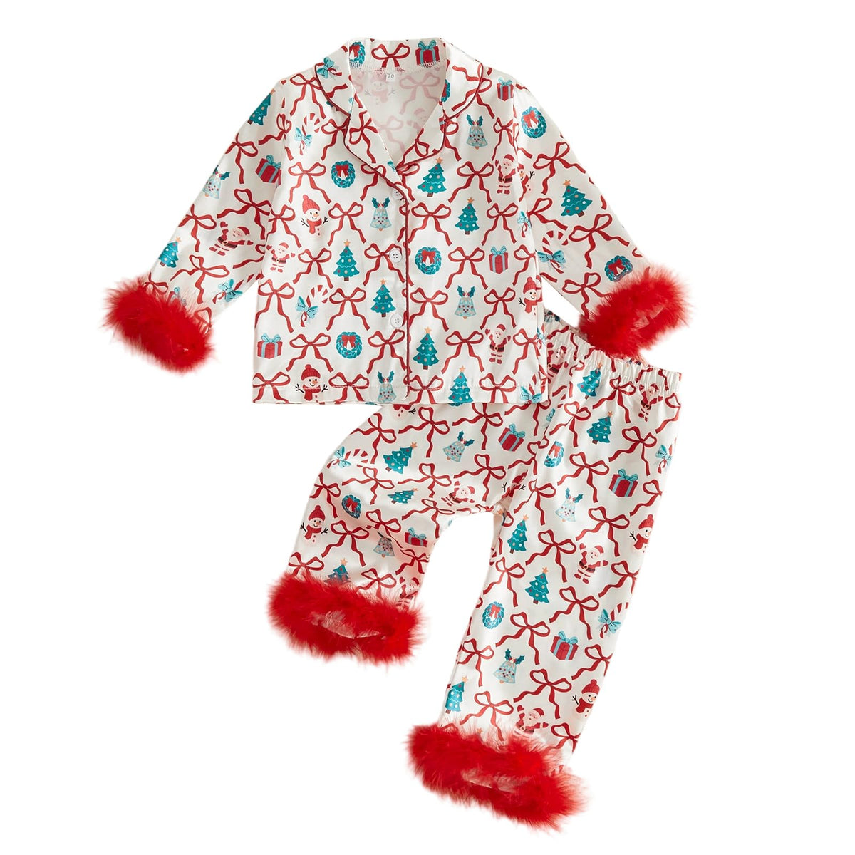 Kuriozud Kids Toddler Girl Pajamas Fuzzy Trim Button Down Shirt Pants 1-7Y