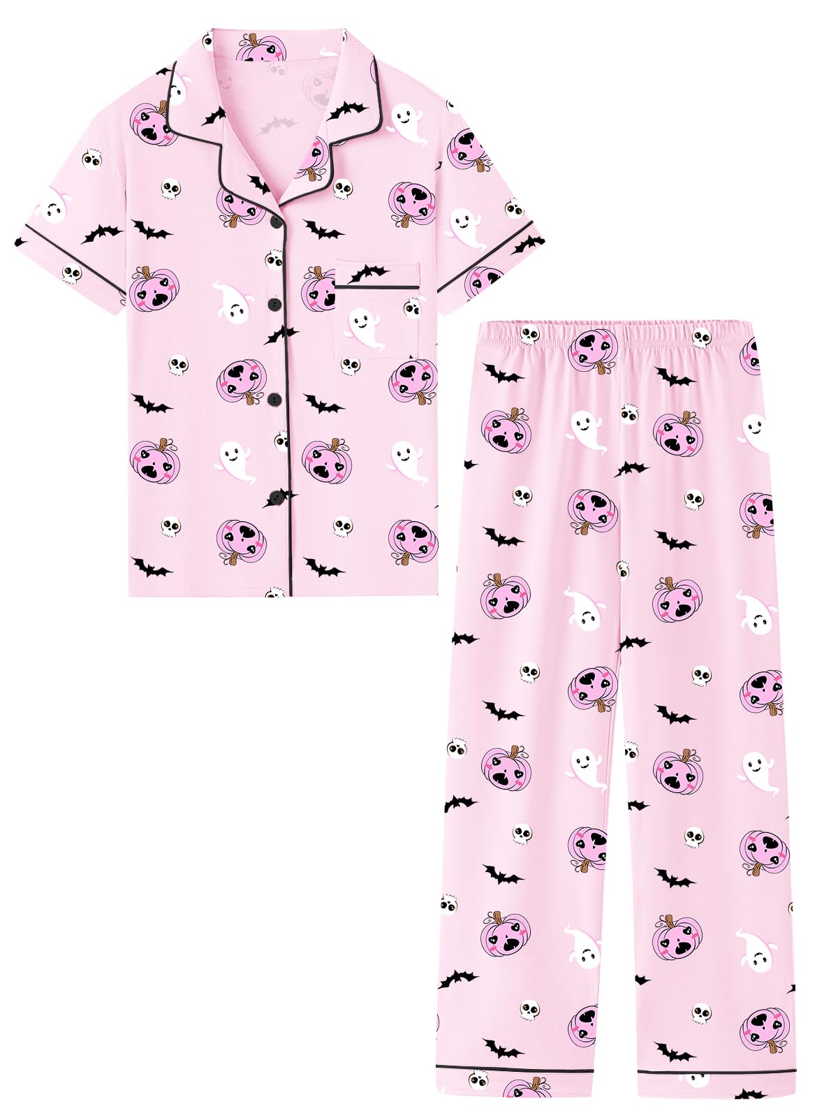 QZH.DUAO Girls Cotton Short Sleeves and Long Pants Pajama Set, 5-14 Years