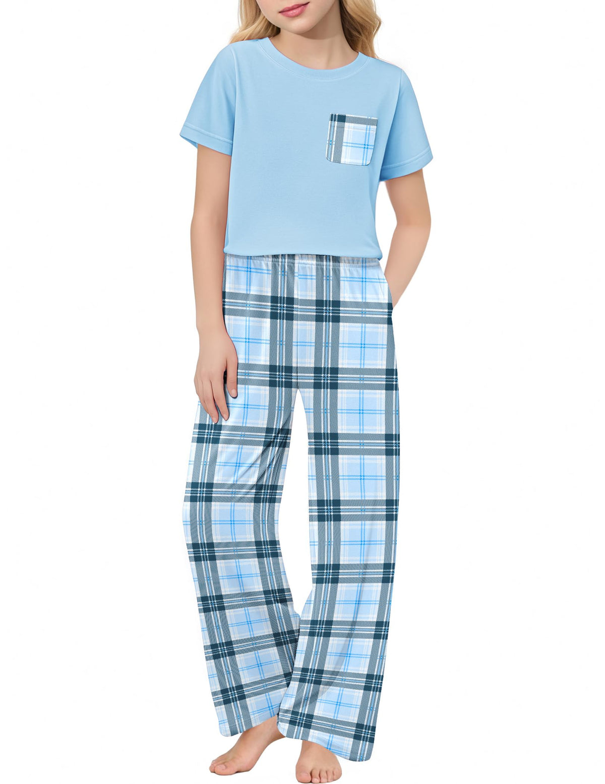 Arshiner Girls' Sleepwear Short Sleeve Long Pants Pajamas Sets Soft Pjs