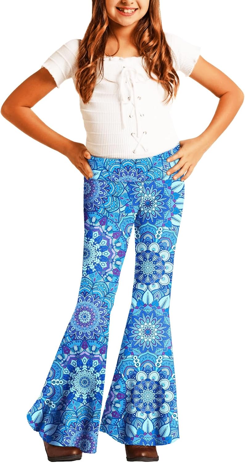 Deerose Girls Halloween Hippie Bell Bottom Pants High Waist Flare Pants 5-14 Years
