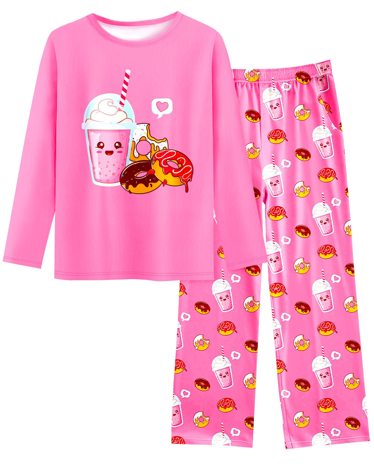 Sylfairy Girls Pajamas 2-Piece Pjs Set Kids Long Sleeve and Pants Jammies Casual Wear Girls' Sleepwear Lounge Clothes Big Kid