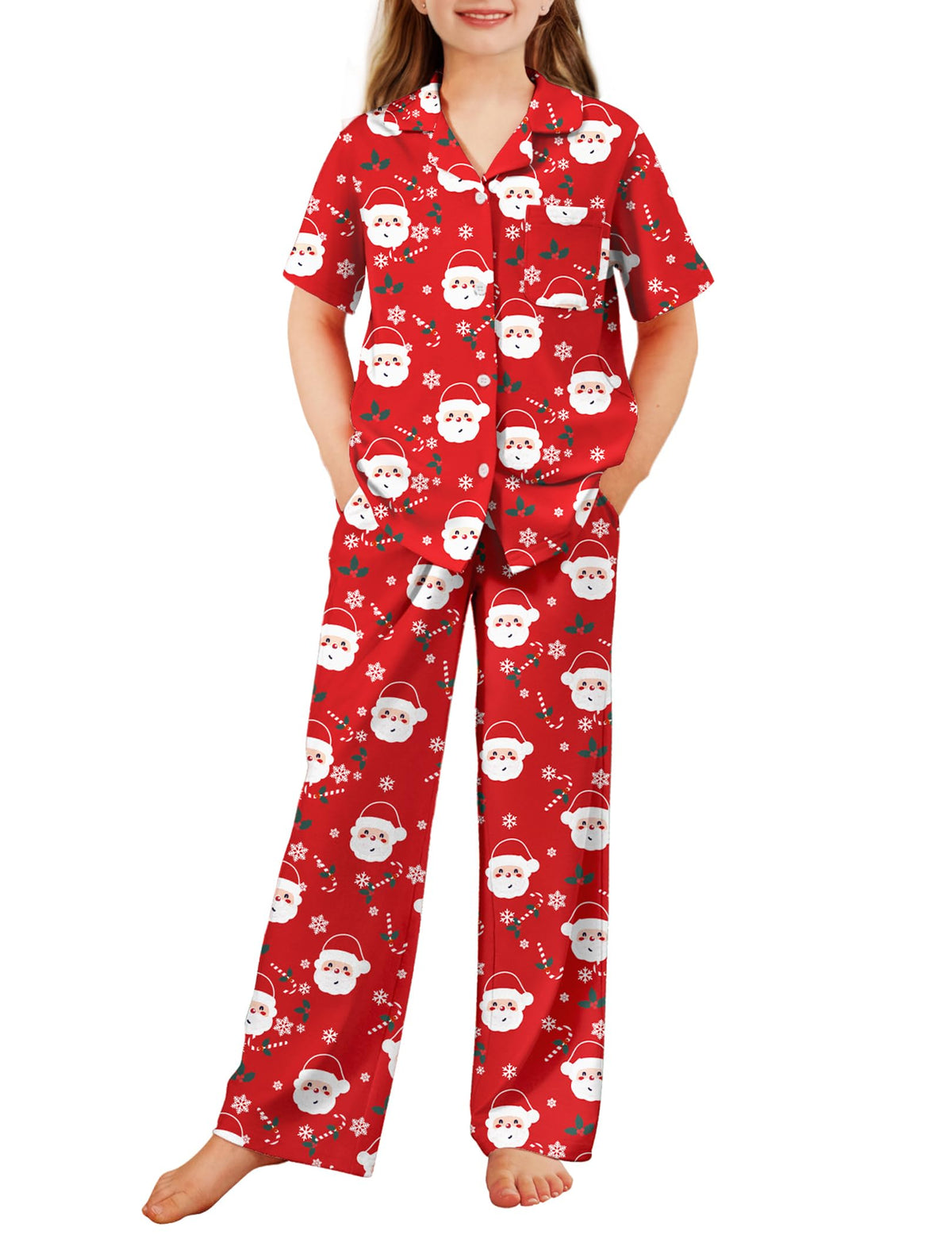 Arshiner Pajamas for Girls Short Sleeve Long Pants Sleepwear Button Pjs Set