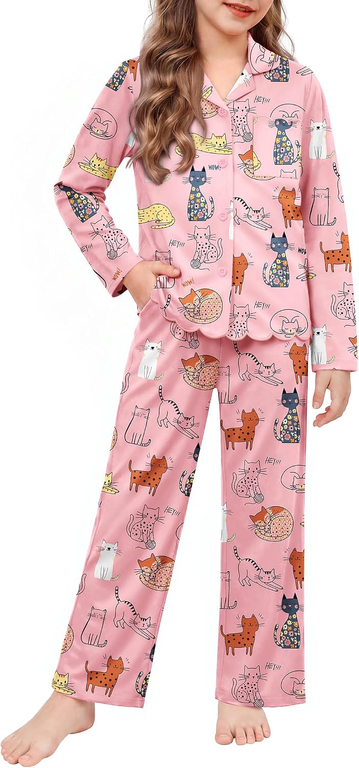 Arshiner Girls Pajamas Long Sleeve Sleepwear Cute Printed Button Down Pjs